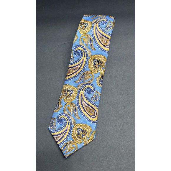 The Red Barn 100% Silk Handmade Tie – Blue, Gold & Purple Paisley – Classic - Picture 1 of 4